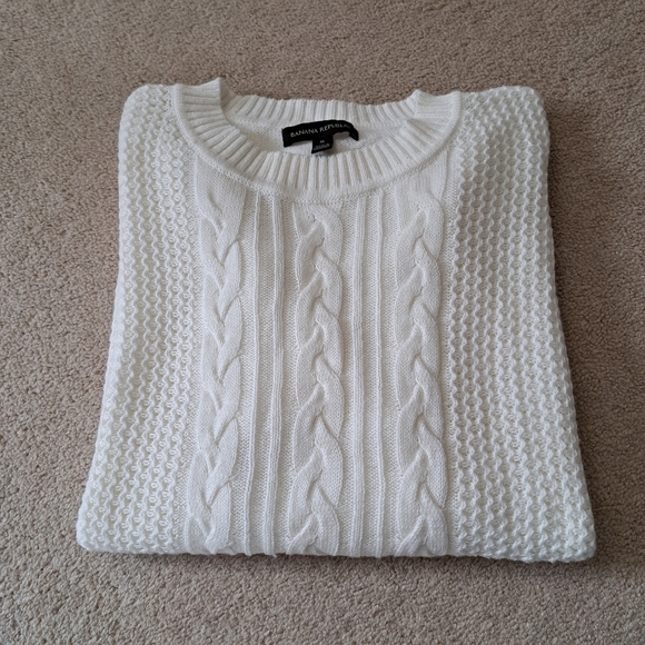 Banana Republic Cream Sweater Womens Medium Cable Knit Crewneck - Picture 12 of 12